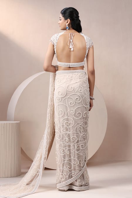 Chaashni By Maansi And Ketan Pearl Embroidered Saree With Blouse 