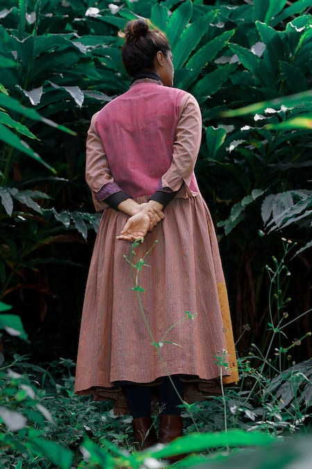 Mantra Gingham Checkered & Motif Pattern Midi Dress 