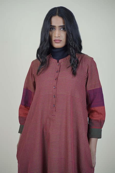 Mantra Checks Pattern Patchwork Dress 