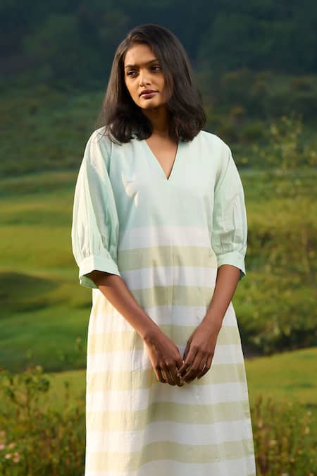 Mantra Handloom Stripe Pattern A-Line Dress 