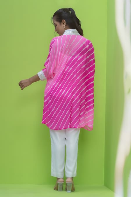 Shop Meher By Islie Pink Kota Doria, Georgette Sequins, Rang Bahar Leheriya Print Kurta Pant Set at Aza Fashions Shop_Meher By Islie_Pink Kota Doria, Georgette Sequins, Rang Bahar Leheriya Print Kurta Pant Set _at_Aza_Fashions