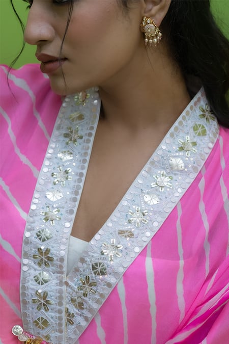 Buy Meher By Islie Pink Kota Doria, Georgette Sequins, Rang Bahar Leheriya Print Kurta Pant Set Online at Aza Fashions Buy_Meher By Islie_Pink Kota Doria, Georgette Sequins, Rang Bahar Leheriya Print Kurta Pant Set _Online_at_Aza_Fashions