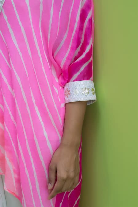 Meher By Islie Pink Kota Doria, Georgette Sequins, Rang Bahar Leheriya Print Kurta Pant Set at Aza Fashions Meher By Islie_Pink Kota Doria, Georgette Sequins, Rang Bahar Leheriya Print Kurta Pant Set _at_Aza_Fashions