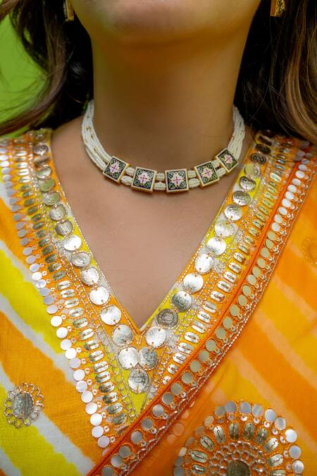 Shop Meher By Islie Orange Organza, Kota Doria Sequins, Embroidery, Amber Hand Saree With Blouse Online at Aza Fashions Shop_Meher By Islie_Orange Organza, Kota Doria Sequins, Embroidery, Amber Hand Saree With Blouse _Online_at_Aza_Fashions