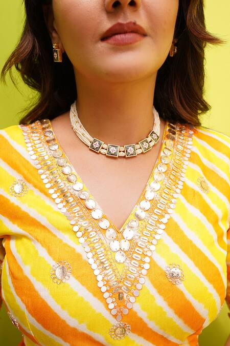 Meher By Islie_Orange Organza, Kota Doria Sequins, Embroidery, Amber Hand Saree With Blouse _at_Aza_Fashions