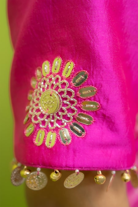 Buy_Meher By Islie_Pink Kota Doria, Georgette Sequins, Embroidery Gulabi Mothra Saree With Blouse _Online_at_Aza_Fashions