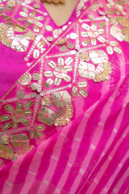 Shop_Meher By Islie_Pink Kota Doria, Georgette Sequins, Embroidery Gulabi Mothra Saree With Blouse _Online_at_Aza_Fashions