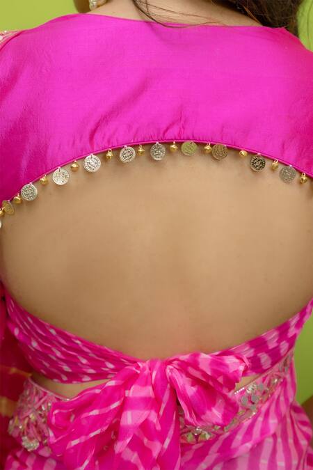 Meher By Islie_Pink Kota Doria, Georgette Sequins, Embroidery Gulabi Mothra Saree With Blouse _at_Aza_Fashions