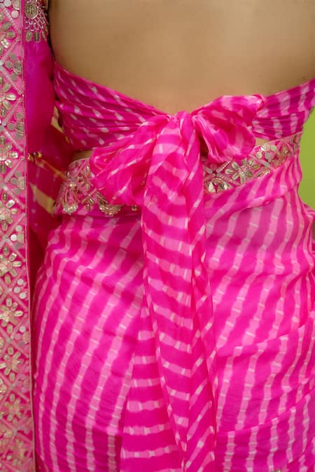 Buy_Meher By Islie_Pink Kota Doria, Georgette Sequins, Embroidery Gulabi Mothra Saree With Blouse 