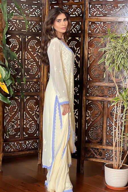 LABEL AISHWARYRIKA Yellow Georgette Embroidery, Lace Aniyah Chikankari Kurta Palazzo Set at Aza Fashions LABEL AISHWARYRIKA_Yellow Georgette Embroidery, Lace Aniyah Chikankari Kurta Palazzo Set _at_Aza_Fashions