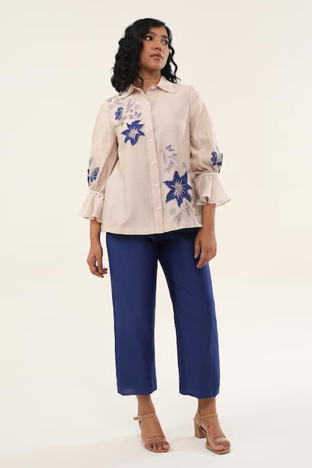 ORIGANI Bloom Applique Embroidered Shirt With Pant 