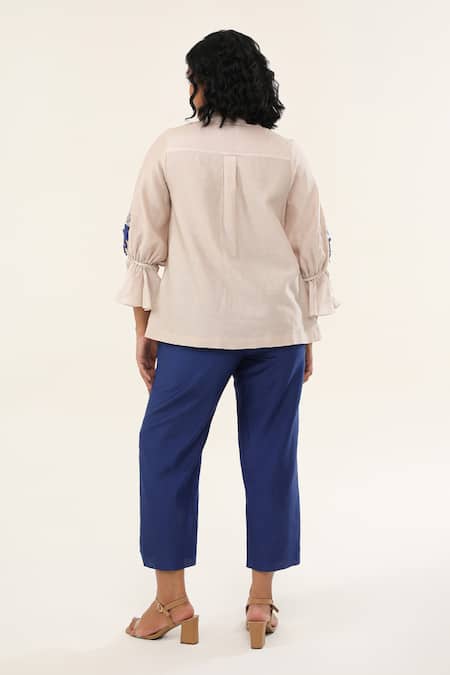 Origani Off White Chanderi Silk, Cotton Embroidery, Applique Bloom Shirt With Pant Online at Aza Fashions Origani_Off White Chanderi Silk, Cotton Embroidery, Applique Bloom Shirt With Pant _Online_at_Aza_Fashions