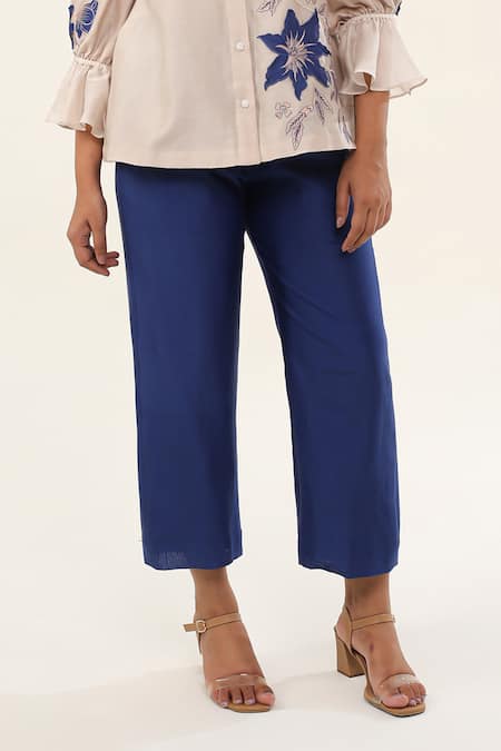 Buy Origani Off White Chanderi Silk, Cotton Embroidery, Applique Bloom Shirt With Pant Online at Aza Fashions Buy_Origani_Off White Chanderi Silk, Cotton Embroidery, Applique Bloom Shirt With Pant _Online_at_Aza_Fashions