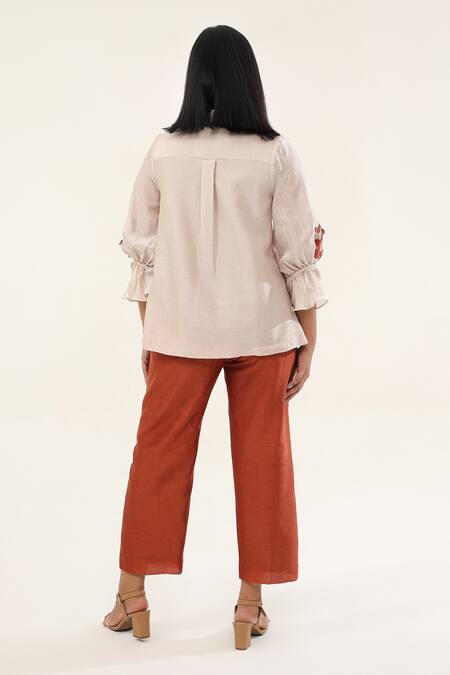 Origani_Off White Chanderi Silk, Cotton Embroidery, Applique Blossom Shirt With Pant _Online_at_Aza_Fashions