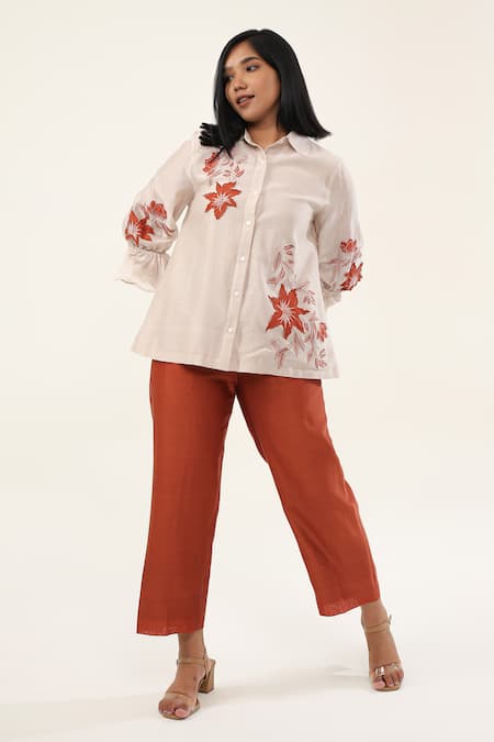 ORIGANI Blossom Applique Embroidered Shirt 