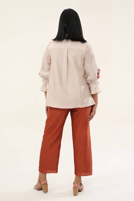 Origani_Off White Chanderi Silk Lining Cotton Embroidery Bloom Blossom Applique Shirt _Online_at_Aza_Fashions
