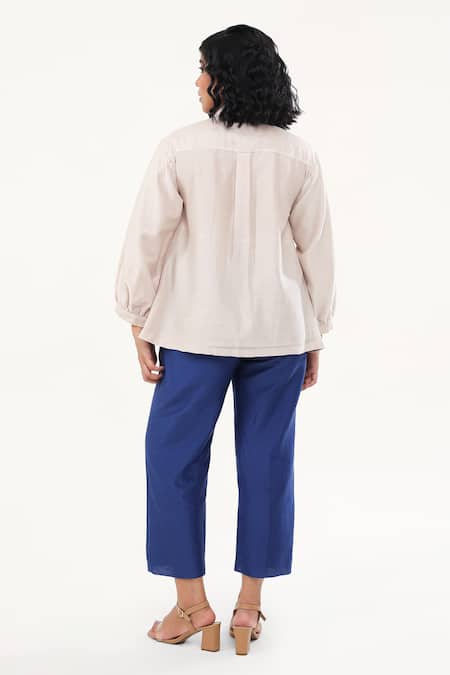 Origani Off White Chanderi Silk, Cotton Flora Pintucked Yoke Shirt With Pant Online at Aza Fashions Origani_Off White Chanderi Silk, Cotton Flora Pintucked Yoke Shirt With Pant _Online_at_Aza_Fashions