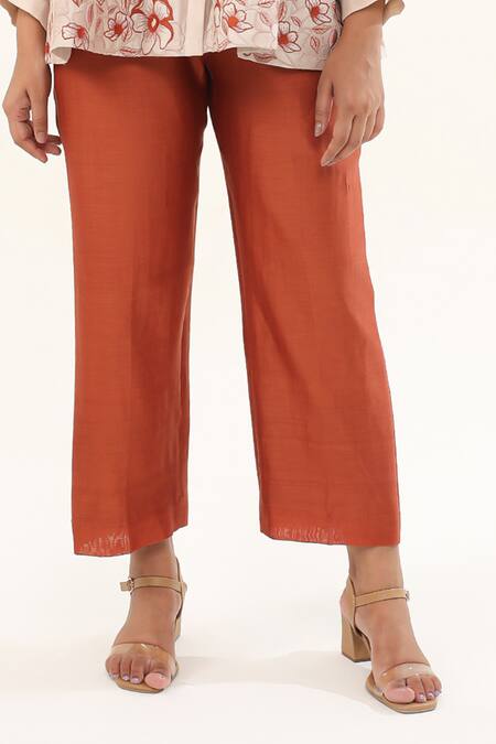 Shop_Origani_Off White Chanderi Silk, Cotton Florid Pintucked Yoke Shirt With Pant _Online_at_Aza_Fashions