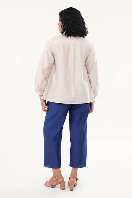 Origani Off White Chanderi Silk, Cotton Embroidery, Applique Flora Pintucked Yoke Shirt Online at Aza Fashions Origani_Off White Chanderi Silk, Cotton Embroidery, Applique Flora Pintucked Yoke Shirt _Online_at_Aza_Fashions