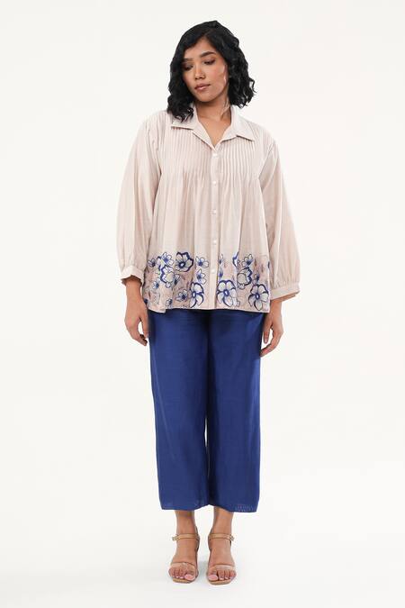 Buy Origani Off White Chanderi Silk, Cotton Embroidery, Applique Flora Pintucked Yoke Shirt Online at Aza Fashions Buy_Origani_Off White Chanderi Silk, Cotton Embroidery, Applique Flora Pintucked Yoke Shirt _Online_at_Aza_Fashions