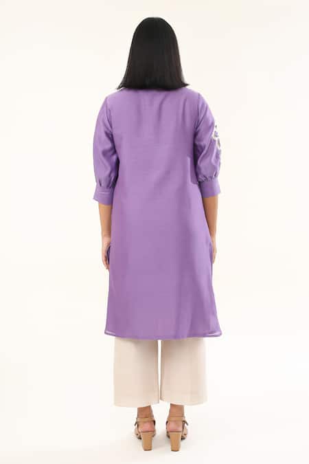 Origani Purple Chanderi Silk, Cotton Periwinkle Garden High Low Kurta With Pant Online at Aza Fashions Origani_Purple Chanderi Silk, Cotton Periwinkle Garden High Low Kurta With Pant _Online_at_Aza_Fashions