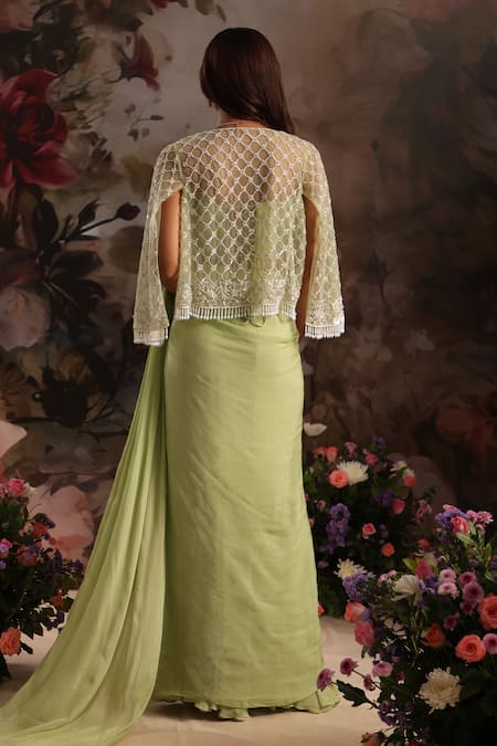 Saniya Sharma Pre-Draped Saree Set With Embellished Cape 