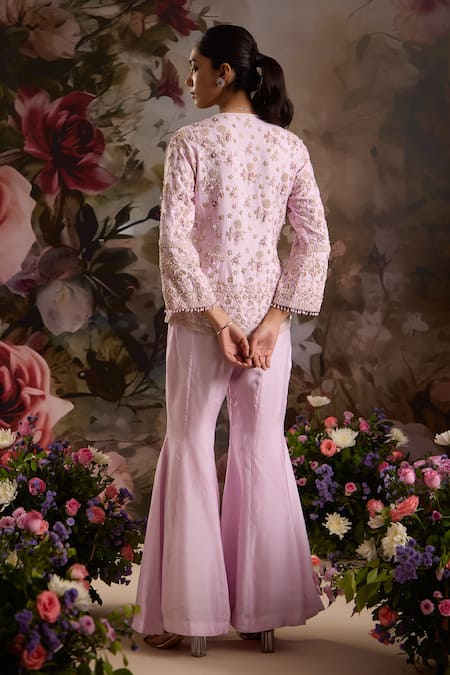 Saniya Sharma Floral Embellished Jacket & Flared Pant Set 