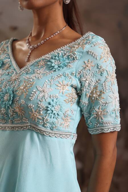 Buy Saniya Sharma Blue Chiffon Cut Work, Sequins, Flower Embellished Peplum Tunic And Sharara Set Online at Aza Fashions Buy_Saniya Sharma_Blue Chiffon Cut Work, Sequins, Flower Embellished Peplum Tunic And Sharara Set _Online_at_Aza_Fashions