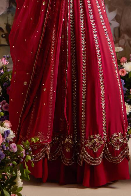 Saniya Sharma Red Silk, Net, Georgette Embroidery, Sequins, Floral Embellished Anarkali Set Online at Aza Fashions Saniya Sharma_Red Silk, Net, Georgette Embroidery, Sequins, Floral Embellished Anarkali Set _Online_at_Aza_Fashions