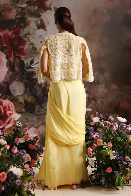 Saniya Sharma Pre-Draped Saree Set With Bead Embellished Cape 