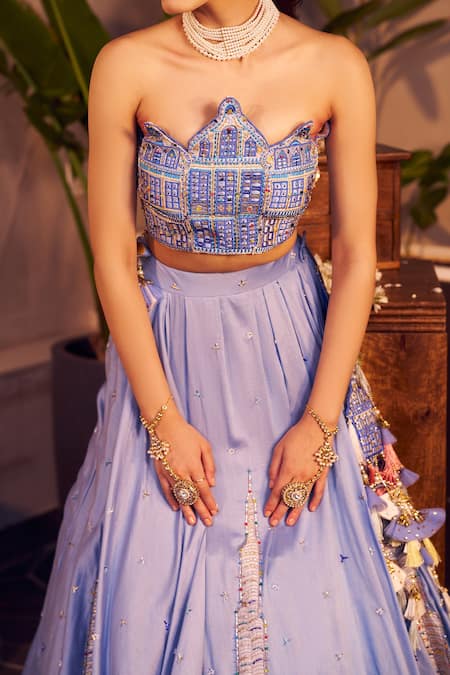 Shop Swish By Dolcy And Simran Purple Chanderi, Kota Doria Sequins, Embroidery, Patchwork Ilia Lehenga Set Online at Aza Fashions Shop_Swish By Dolcy And Simran_Purple Chanderi, Kota Doria Sequins, Embroidery, Patchwork Ilia Lehenga Set _Online_at_Aza_Fashions