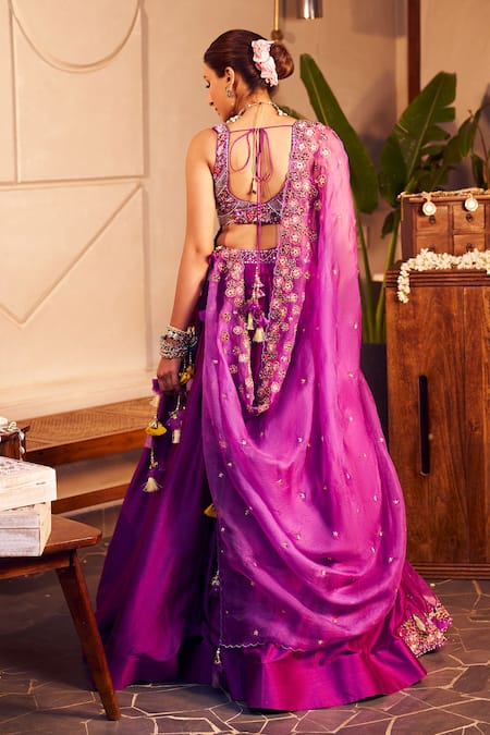 Shop Swish By Dolcy And Simran Purple Chanderi, Kota Doria Sequins, Beads, Aishwarya Elephant Lehenga Set at Aza Fashions Shop_Swish By Dolcy And Simran_Purple Chanderi, Kota Doria Sequins, Beads, Aishwarya Elephant Lehenga Set _at_Aza_Fashions