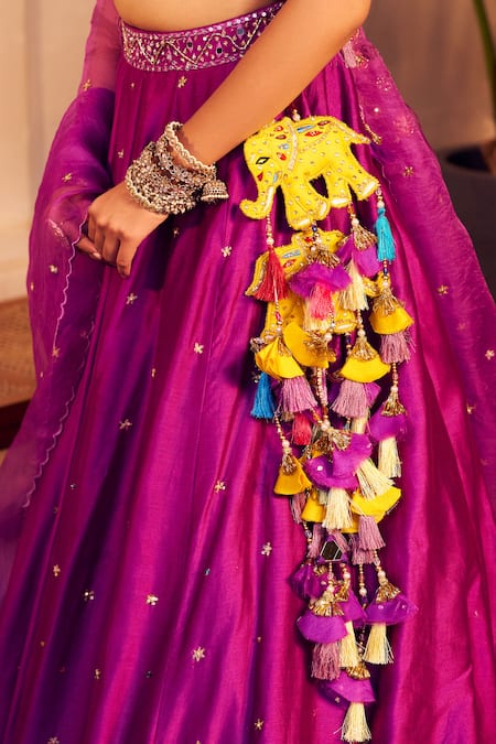 Swish By Dolcy And Simran Purple Chanderi, Kota Doria Sequins, Beads, Aishwarya Elephant Lehenga Set Online at Aza Fashions Swish By Dolcy And Simran_Purple Chanderi, Kota Doria Sequins, Beads, Aishwarya Elephant Lehenga Set _Online_at_Aza_Fashions