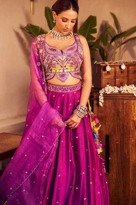 Buy Swish By Dolcy And Simran Purple Chanderi, Kota Doria Sequins, Beads, Aishwarya Elephant Lehenga Set Online at Aza Fashions Buy_Swish By Dolcy And Simran_Purple Chanderi, Kota Doria Sequins, Beads, Aishwarya Elephant Lehenga Set _Online_at_Aza_Fashions
