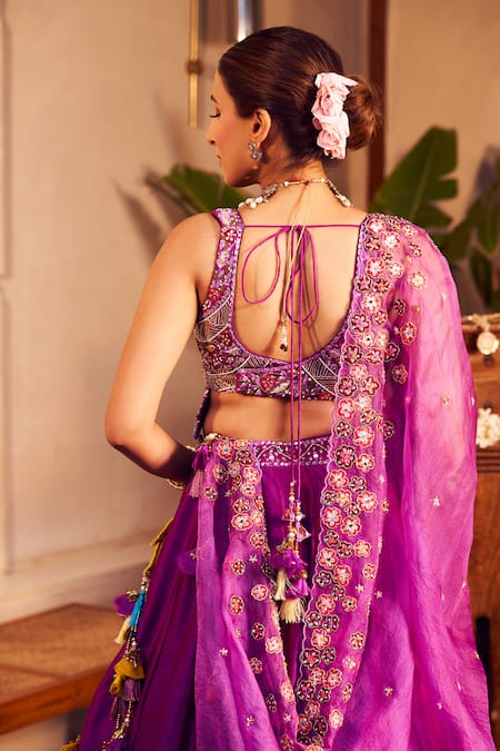 Shop Swish By Dolcy And Simran Purple Chanderi, Kota Doria Sequins, Beads, Aishwarya Elephant Lehenga Set Online at Aza Fashions Shop_Swish By Dolcy And Simran_Purple Chanderi, Kota Doria Sequins, Beads, Aishwarya Elephant Lehenga Set _Online_at_Aza_Fashions
