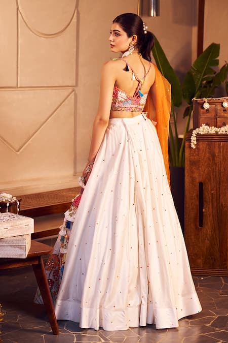 Shop Swish By Dolcy And Simran Ivory Chanderi, Kota Doria Sequins, Beads, Tamannah Floral Lehenga Set at Aza Fashions Shop_Swish By Dolcy And Simran_Ivory Chanderi, Kota Doria Sequins, Beads, Tamannah Floral Lehenga Set _at_Aza_Fashions