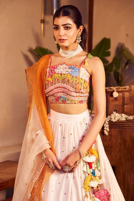 Swish By Dolcy And Simran Ivory Chanderi, Kota Doria Sequins, Beads, Tamannah Floral Lehenga Set Online at Aza Fashions Swish By Dolcy And Simran_Ivory Chanderi, Kota Doria Sequins, Beads, Tamannah Floral Lehenga Set _Online_at_Aza_Fashions