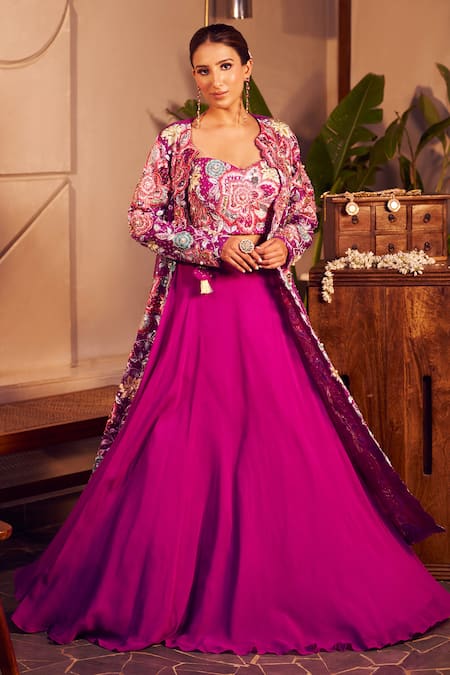 Swish By Dolcy And Simran Radha Lehenga Set With Floral Patchwork Jacket 