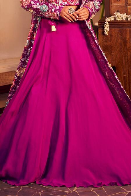 Shop Swish By Dolcy And Simran Purple Organza, Georgette, Linen Sequins, Radha Lehenga Set With Floral Jacket Online at Aza Fashions Shop_Swish By Dolcy And Simran_Purple Organza, Georgette, Linen Sequins, Radha Lehenga Set With Floral Jacket _Online_at_Aza_Fashions