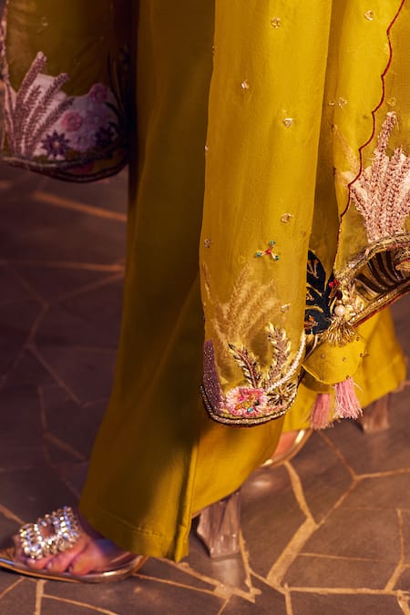 Shop Swish By Dolcy And Simran Green Chanderi, Kota Doria Sequins, Beads, Priya Nature Kurta Flared Pant Set Online at Aza Fashions Shop_Swish By Dolcy And Simran_Green Chanderi, Kota Doria Sequins, Beads, Priya Nature Kurta Flared Pant Set _Online_at_Aza_Fashions