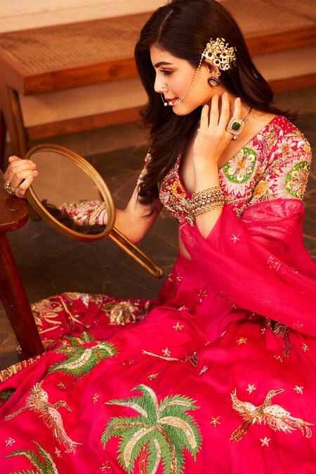 Swish By Dolcy And Simran Pink Chanderi, Kota Doria, Arzoo Palm Tree And Floral Embroidered Lehenga Set Online at Aza Fashions Swish By Dolcy And Simran_Pink Chanderi, Kota Doria, Arzoo Palm Tree And Floral Embroidered Lehenga Set _Online_at_Aza_Fashions
