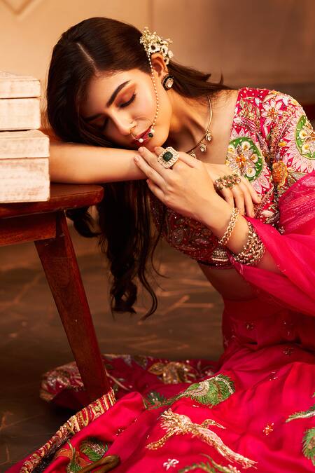 Shop Swish By Dolcy And Simran Pink Chanderi, Kota Doria, Arzoo Palm Tree And Floral Embroidered Lehenga Set Online at Aza Fashions Shop_Swish By Dolcy And Simran_Pink Chanderi, Kota Doria, Arzoo Palm Tree And Floral Embroidered Lehenga Set _Online_at_Aza_Fashions