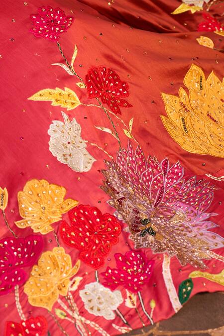 Buy Swish By Dolcy And Simran Orange Chanderi, Kota Doria Tassels, Beads, Sequins, Gauhar Lotus Lehenga Set Buy_Swish By Dolcy And Simran_Orange Chanderi, Kota Doria Tassels, Beads, Sequins, Gauhar Lotus Lehenga Set