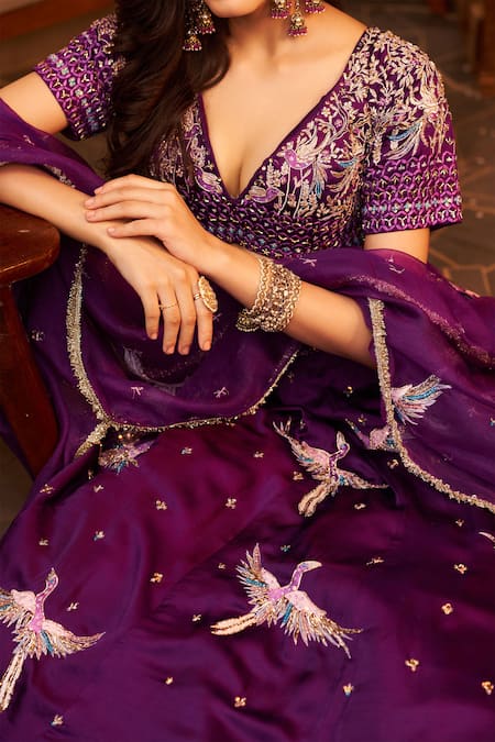 Buy Swish By Dolcy And Simran Purple Silk, Dupion, Organza Sequins, Beads, Bird Embroidered Lehenga Set Online at Aza Fashions Buy_Swish By Dolcy And Simran_Purple Silk, Dupion, Organza Sequins, Beads, Bird Embroidered Lehenga Set _Online_at_Aza_Fashions