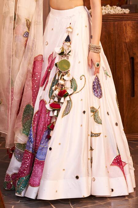 Swish By Dolcy And Simran Ivory Chanderi, Kota Doria Mirrors, Nargis Floral Embroidered Lehenga Set Online at Aza Fashions Swish By Dolcy And Simran_Ivory Chanderi, Kota Doria Mirrors, Nargis Floral Embroidered Lehenga Set _Online_at_Aza_Fashions