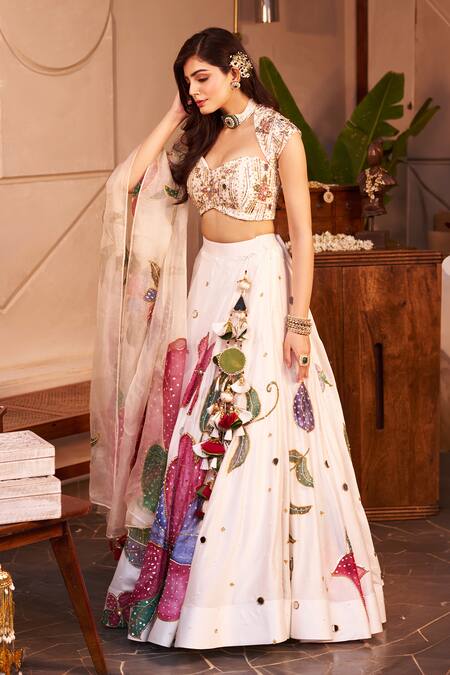 Buy Swish By Dolcy And Simran Ivory Chanderi, Kota Doria Mirrors, Nargis Floral Embroidered Lehenga Set Online at Aza Fashions Buy_Swish By Dolcy And Simran_Ivory Chanderi, Kota Doria Mirrors, Nargis Floral Embroidered Lehenga Set _Online_at_Aza_Fashions