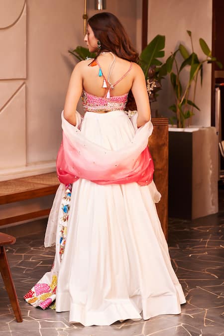 Shop Swish By Dolcy And Simran Ivory Chanderi, Kota Doria Sequins, Tassels, Meher Floral Lehenga Set at Aza Fashions Shop_Swish By Dolcy And Simran_Ivory Chanderi, Kota Doria Sequins, Tassels, Meher Floral Lehenga Set _at_Aza_Fashions