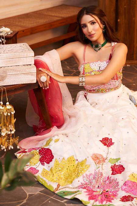 Swish By Dolcy And Simran Ivory Chanderi, Kota Doria Sequins, Tassels, Meher Floral Lehenga Set Online at Aza Fashions Swish By Dolcy And Simran_Ivory Chanderi, Kota Doria Sequins, Tassels, Meher Floral Lehenga Set _Online_at_Aza_Fashions