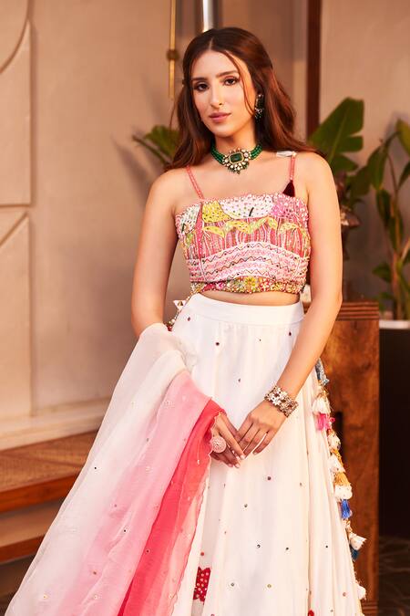 Shop Swish By Dolcy And Simran Ivory Chanderi, Kota Doria Sequins, Tassels, Meher Floral Lehenga Set Online at Aza Fashions Shop_Swish By Dolcy And Simran_Ivory Chanderi, Kota Doria Sequins, Tassels, Meher Floral Lehenga Set _Online_at_Aza_Fashions