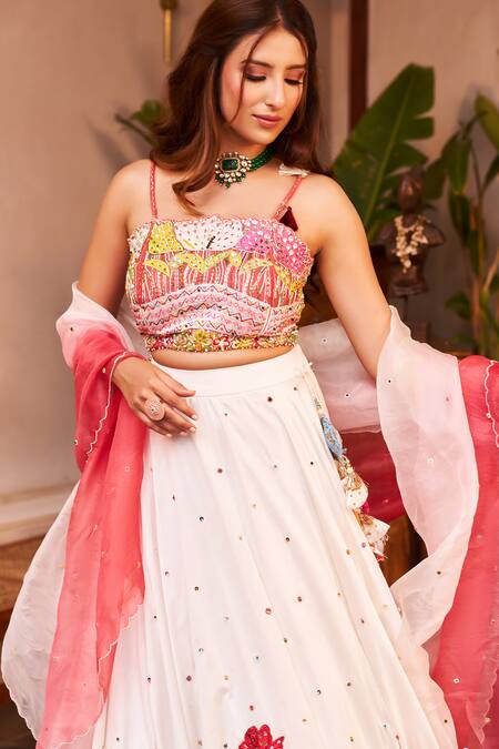 Swish By Dolcy And Simran Ivory Chanderi, Kota Doria Sequins, Tassels, Meher Floral Lehenga Set at Aza Fashions Swish By Dolcy And Simran_Ivory Chanderi, Kota Doria Sequins, Tassels, Meher Floral Lehenga Set _at_Aza_Fashions